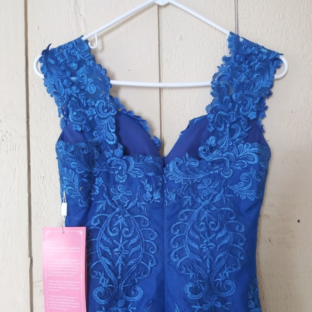 Royal Blue Lace Mermaid Dress - Picture 8 of 9